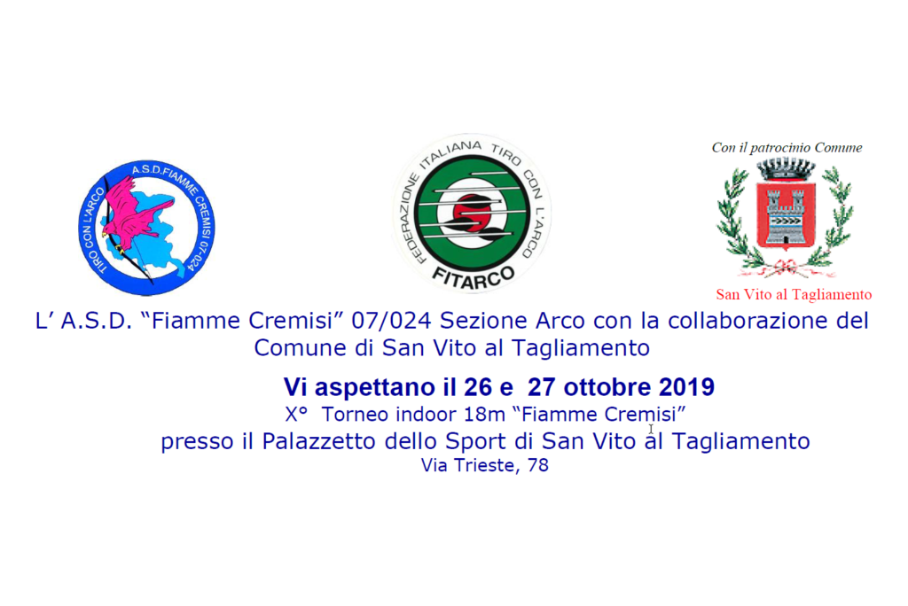 X° Torneo Indoor 18m “Fiamme Cremisi” il 26 e 27 Ottobre 2019